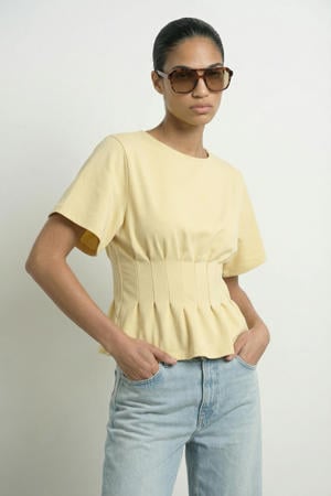 T-shirt met peplum en plooien - geel