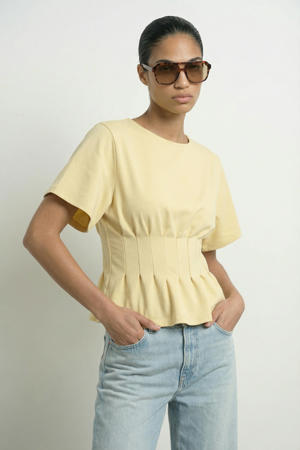 T-shirt met peplum en plooien - geel