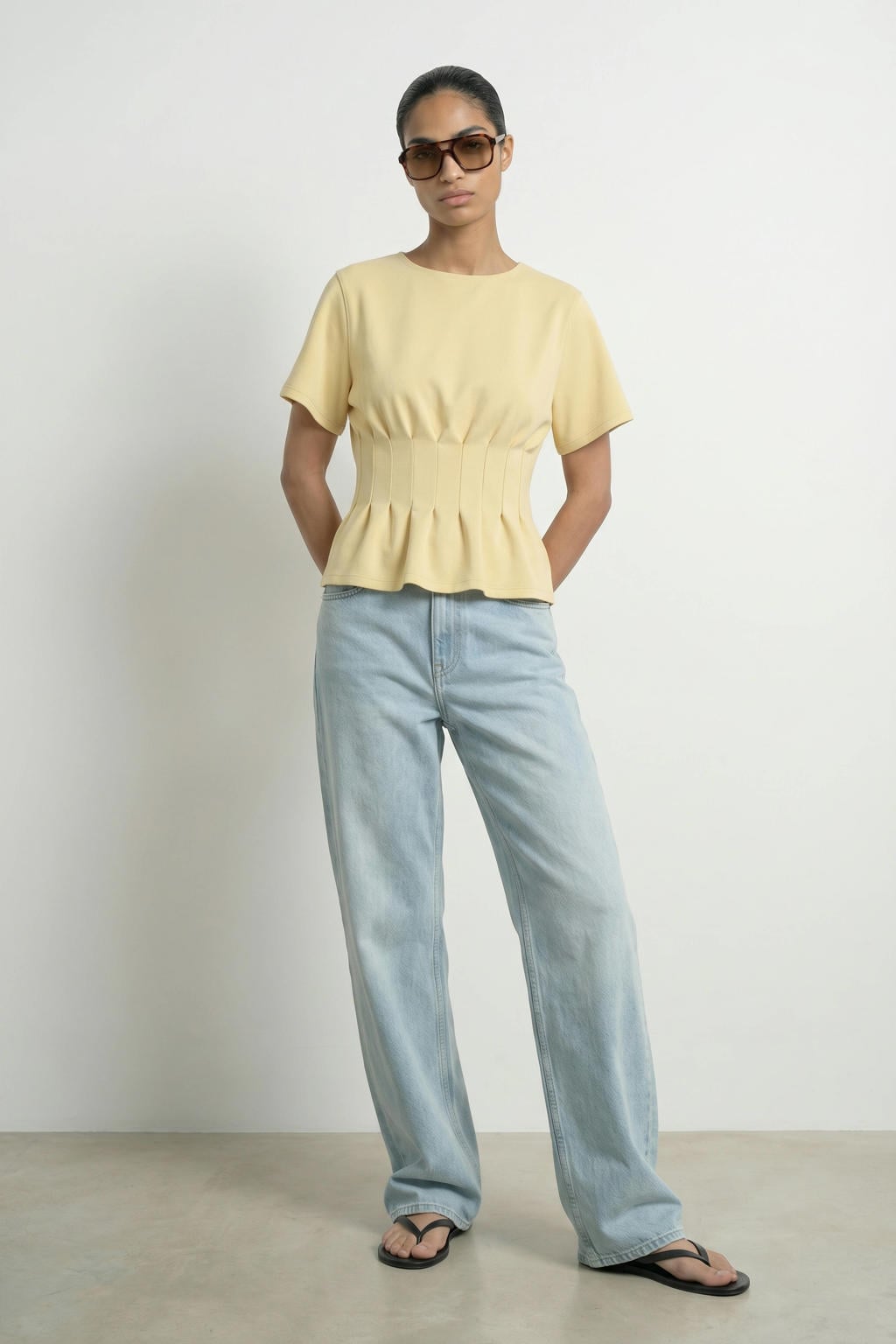 HYPEDROP T-shirt met peplum en plooien - geel