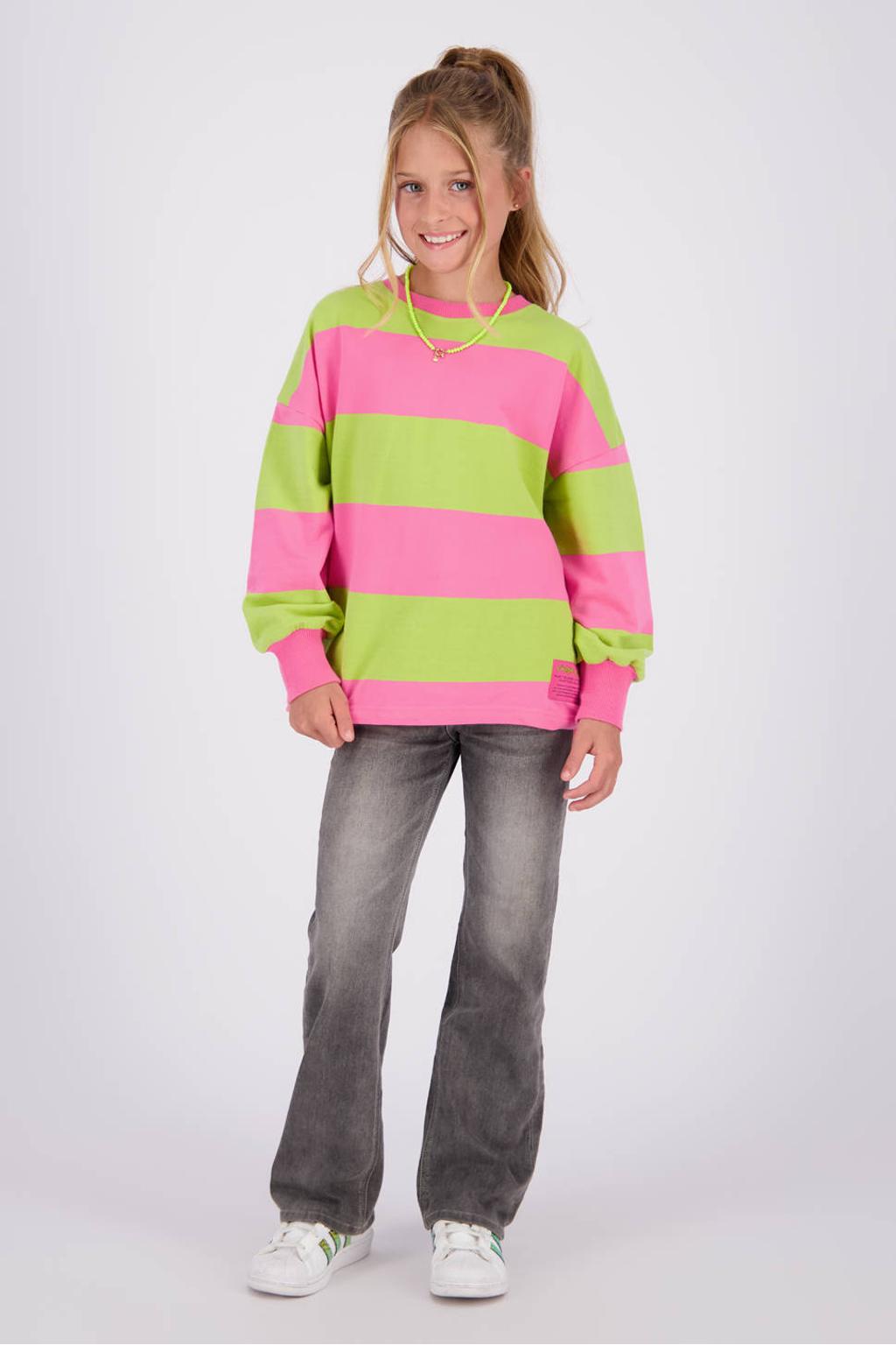 Grey denim meisjes Vingino Claire flared jeans van stretchdenim met regular waist, rits- en knoopsluiting en effen