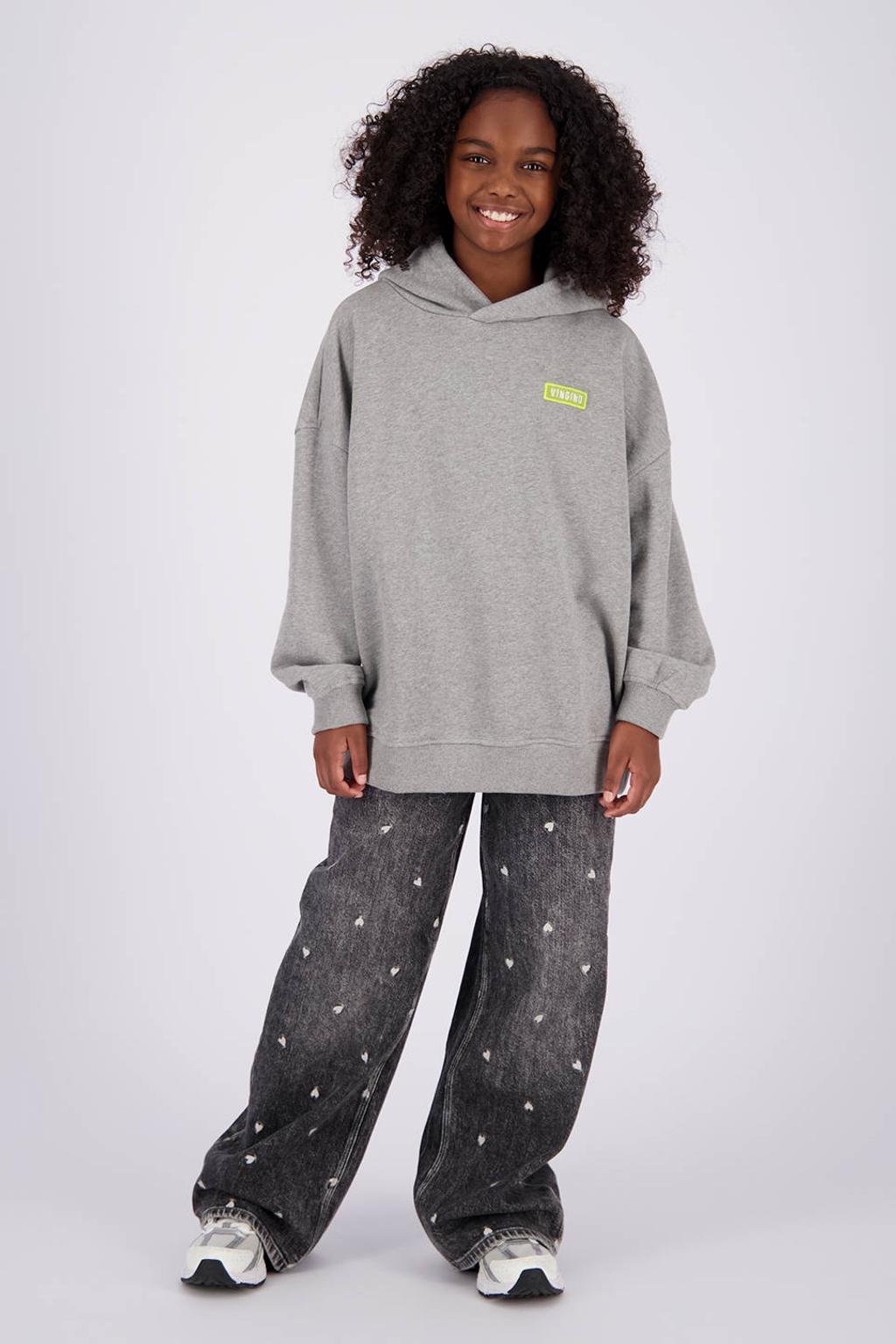 Grijs melange meisjes Vingino oversized hoodie van sweat materiaal met backprint, lange mouwen en capuchon