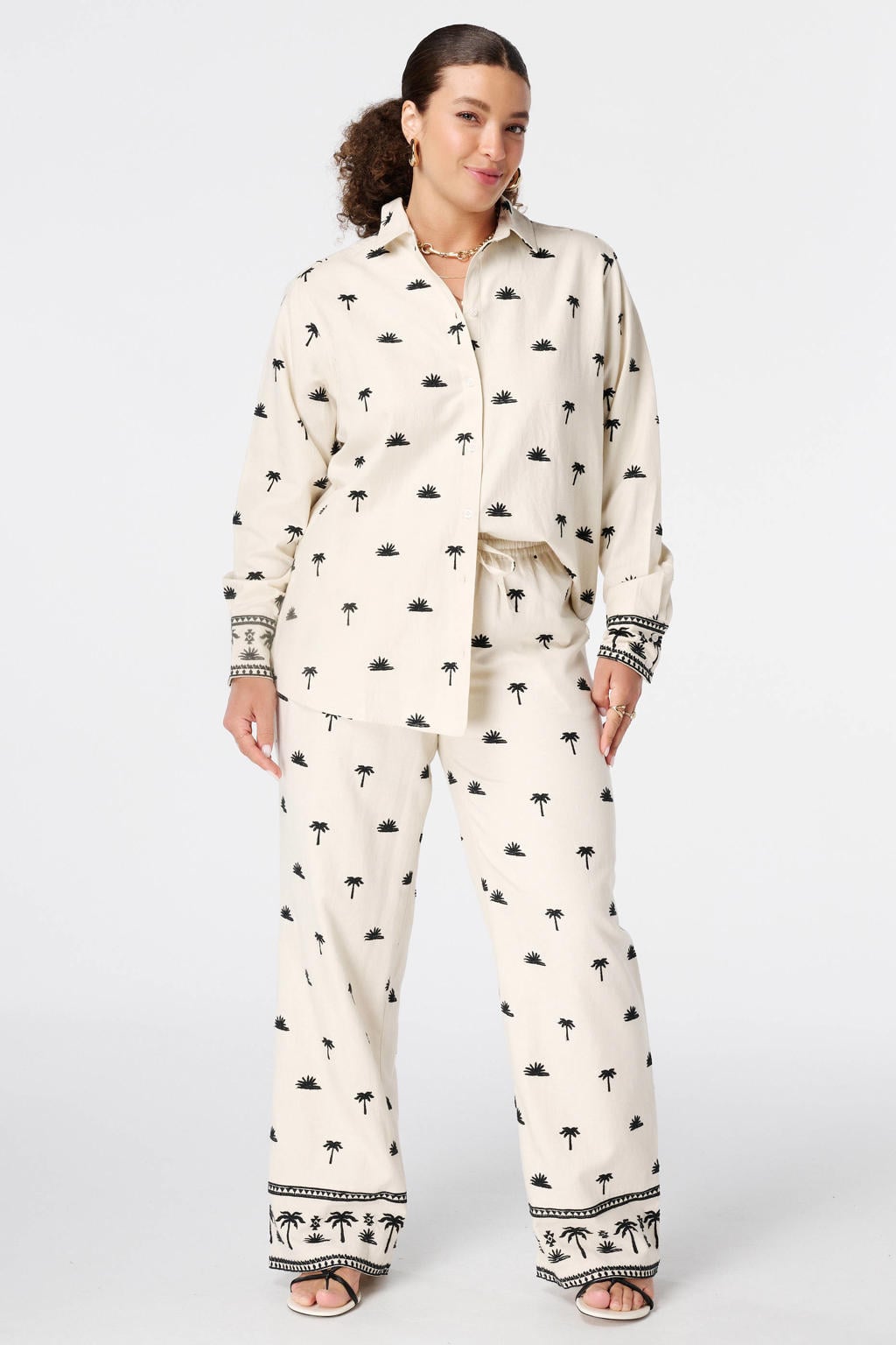Ecru dames MS Mode blouse broderie van viscose met effen, lange mouwen, klassieke kraag, knoopsluiting en borduursels