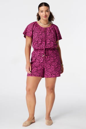 high waist gebloemde casual short fuchsia