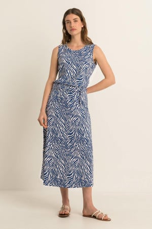 travelstof midi rok met ceintuur en print - blauw