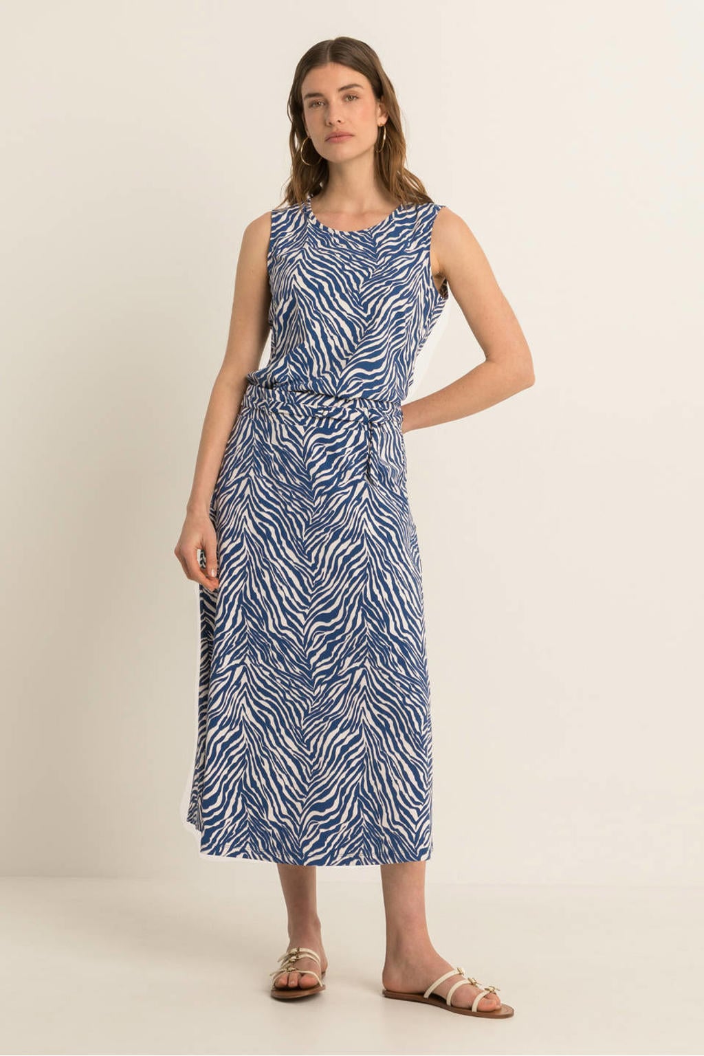Expresso travelstof midi rok met ceintuur en print - blauw