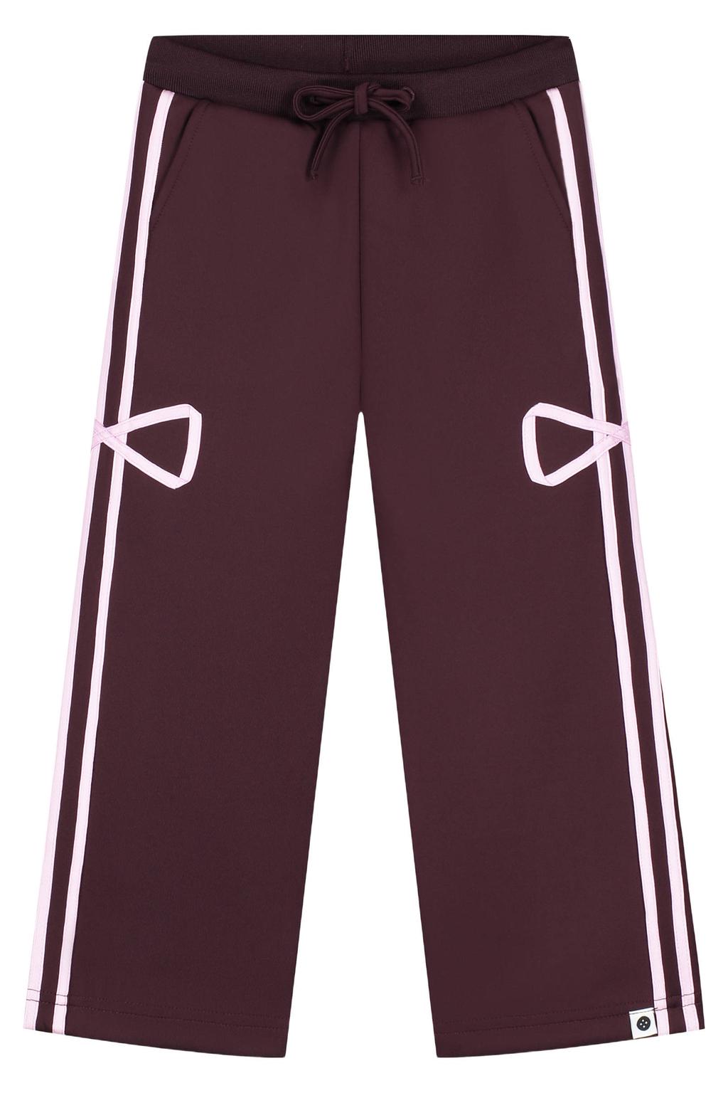 Donkerrood en lichtroze meisjes Stains&Stories wide leg broek met elastische tailleband met koord en effen