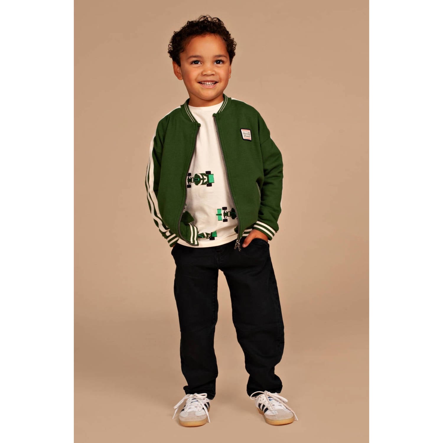 Stains&Stories rechtvallend sweatvest groen wit