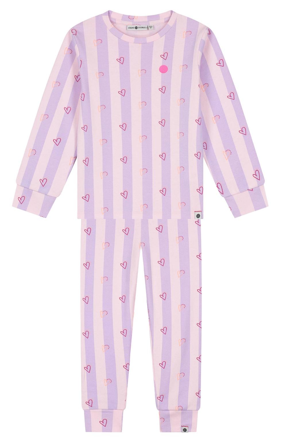 Stains&Stories gestreepte pyjama met hartjes - lichtroze/lila