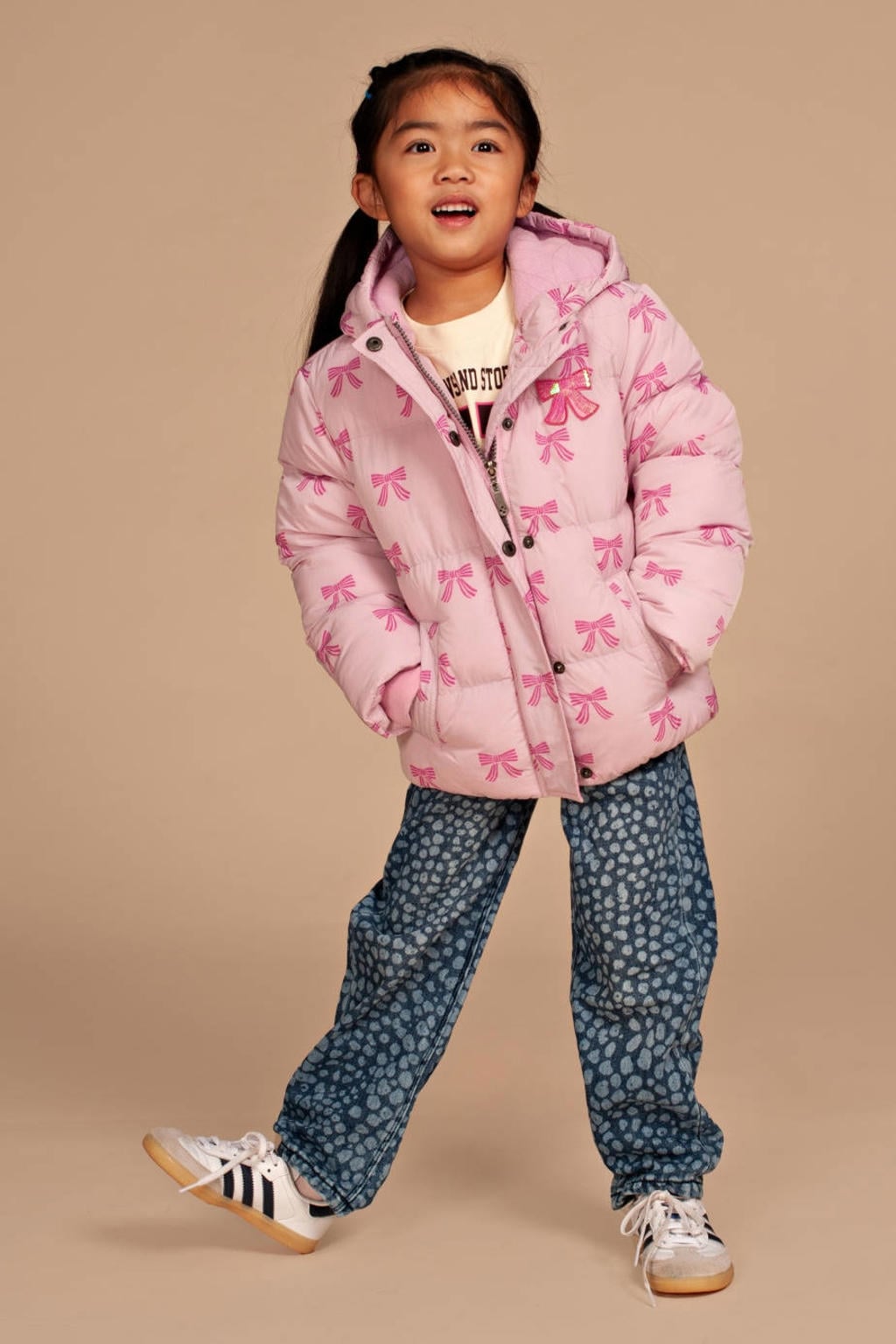 Stains&Stories gewatteerde winterjas met print - roze