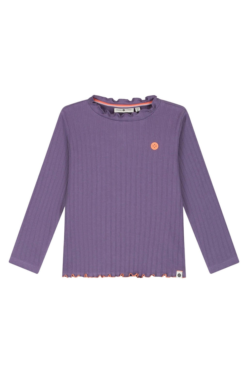 Paarse meisjes Stains&Stories longsleeve van stretchkatoen met effen, lange mouwen, opstaande kraag en rib gebreide details