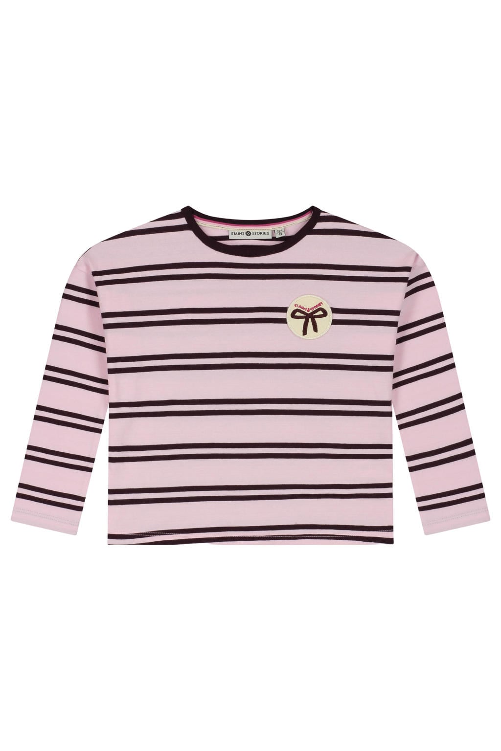 Roze en bruine meisjes Stains&Stories gestreepte longsleeve van stretchkatoen met lange mouwen en ronde hals