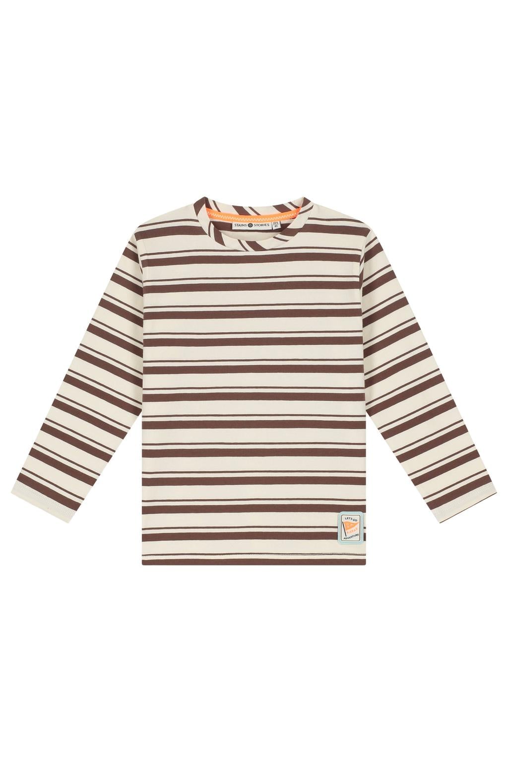 Stains&Stories gestreepte longsleeve - lichtgeel/bruin