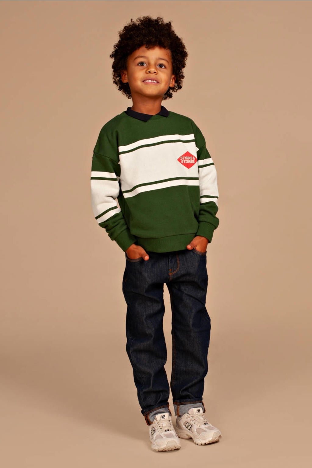 Stains&Stories rechtvallende gestreepte sweater - donkergroen