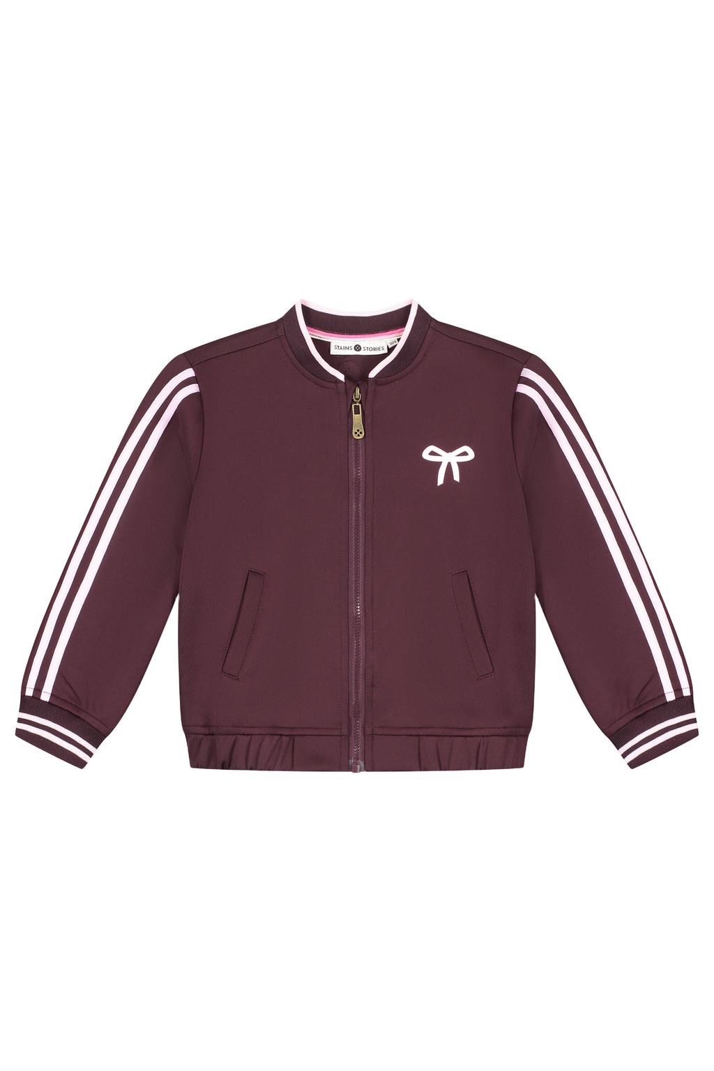 Donkerrood en lichtroze meisjes Stains&Stories sweatvest van polyester met meerkleurige print, lange mouwen, ronde hals, ritssluiting en contrast bies
