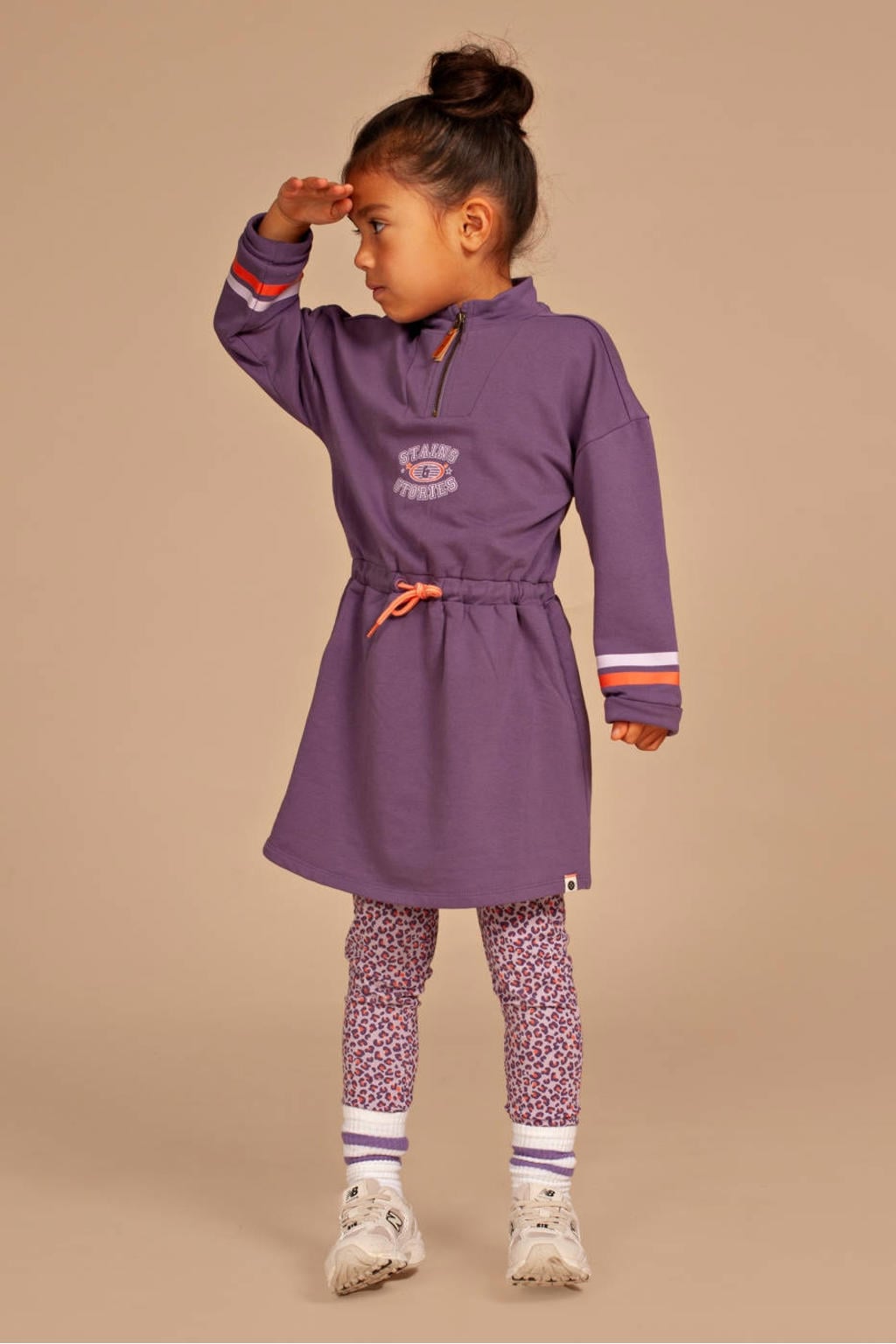 Lila en oranje meisjes Stains&Stories skinny legging van stretchkatoen met regular waist, elastische tailleband en panterprint