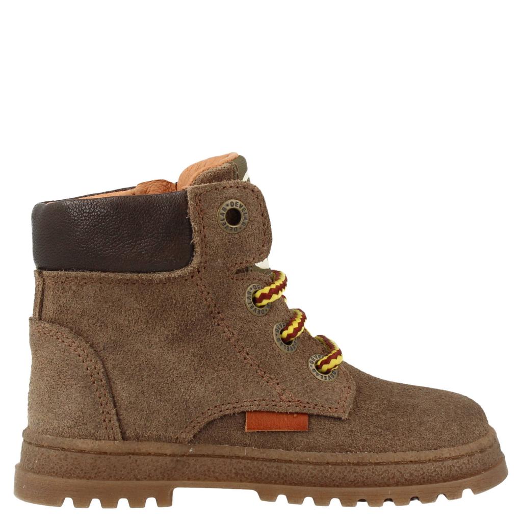 Bruine jongens Develab leren enkelboots - met rits- en vetersluiting