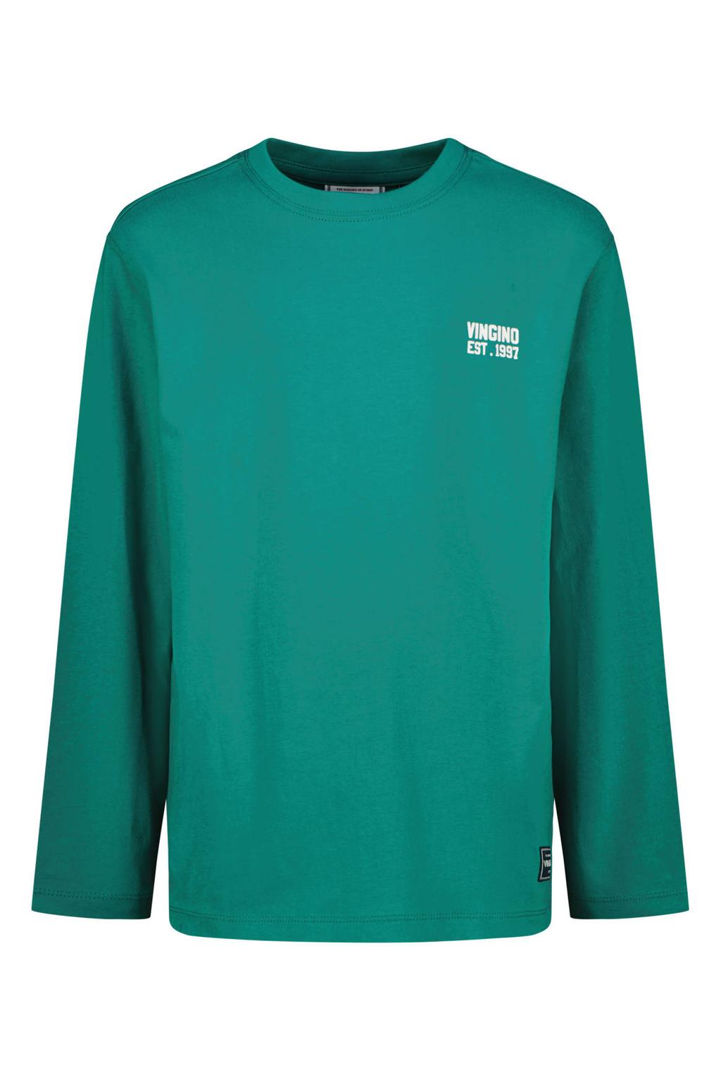 Groene jongens Vingino longsleeve van katoen met effen, lange mouwen en ronde hals