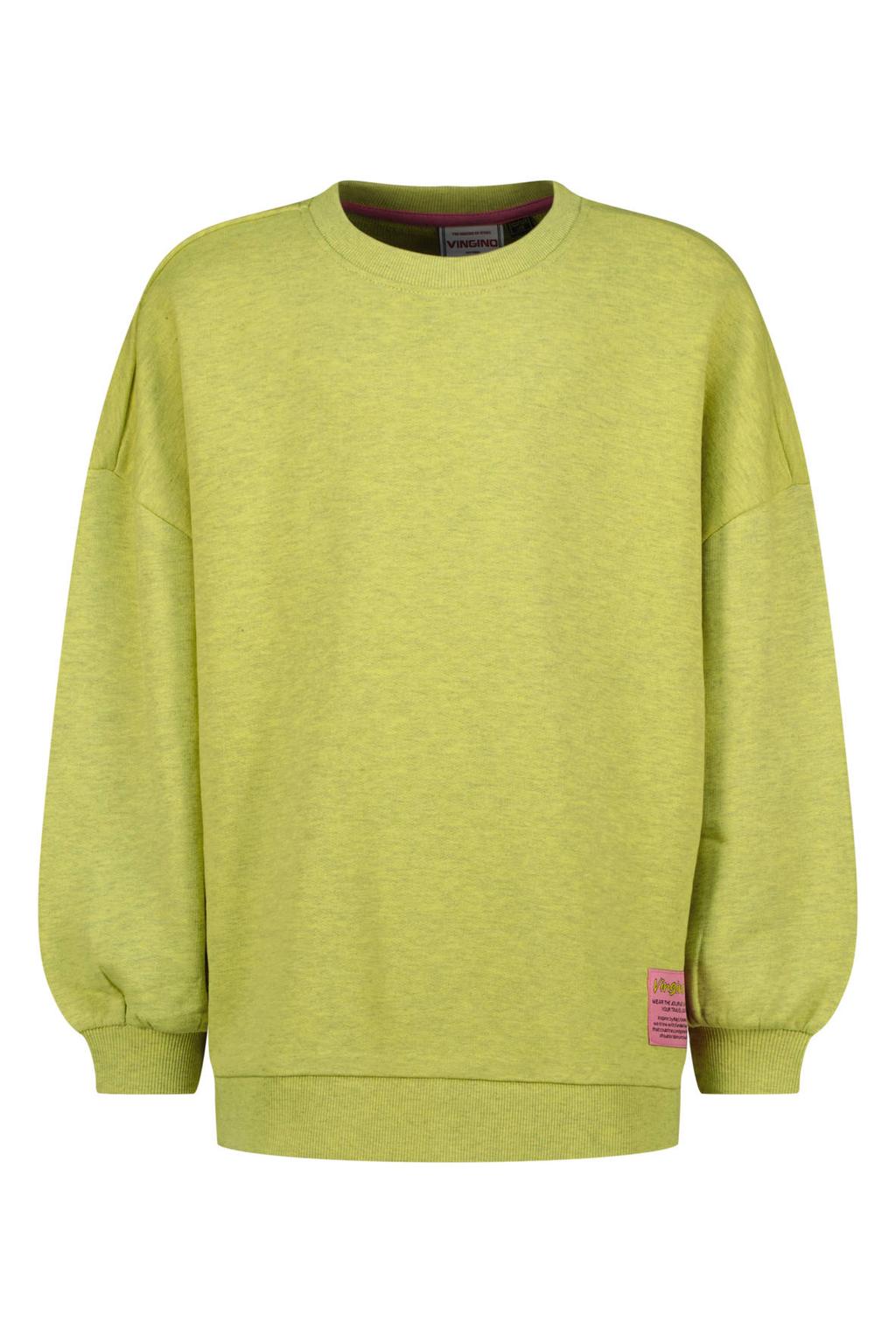 Limegroene meisjes Vingino oversized sweater groen van katoen met effen en lange mouwen