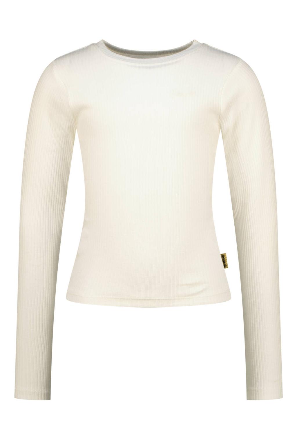 Witte meisjes Vingino longsleeve van stretchkatoen met effen, lange mouwen, ronde hals en rib gebreide details
