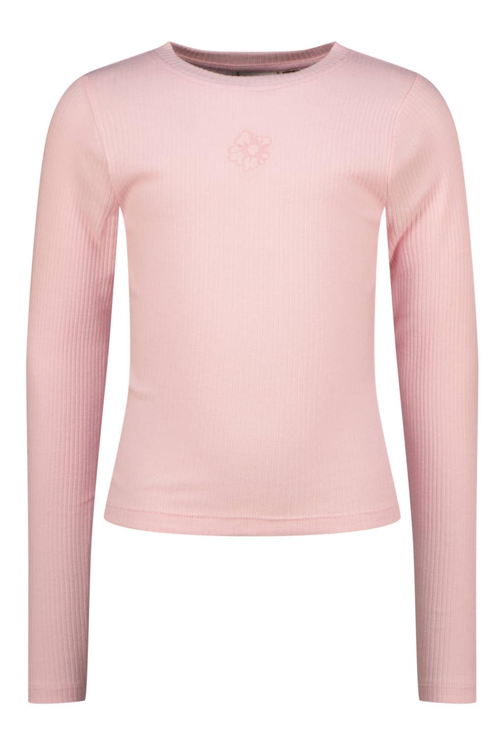 Lichtroze meisjes Vingino longsleeve van stretchkatoen met effen, lange mouwen, ronde hals en rib gebreide details