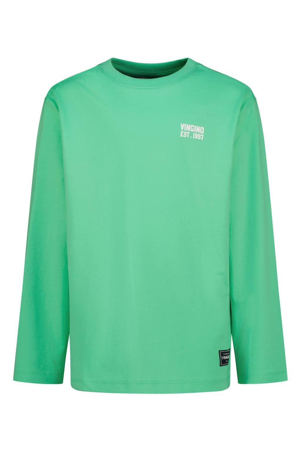 Groene jongens Vingino longsleeve van katoen met effen, lange mouwen en ronde hals