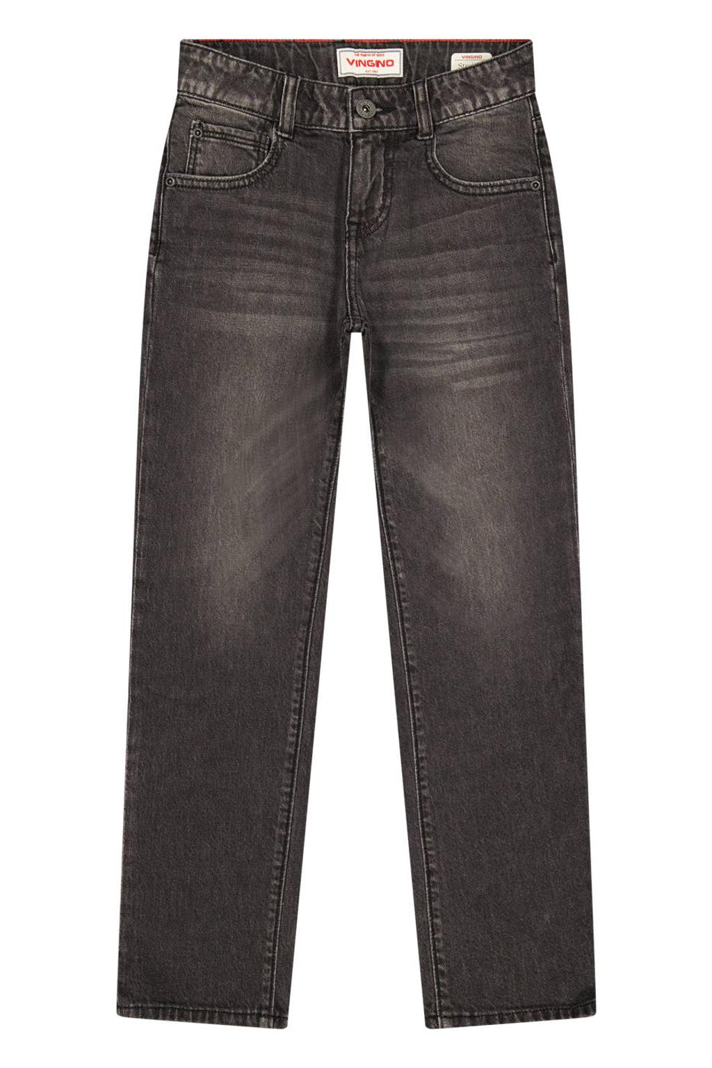 Black denim jongens Vingino Paolo straight leg jeans van denim met rits- en knoopsluiting en effen