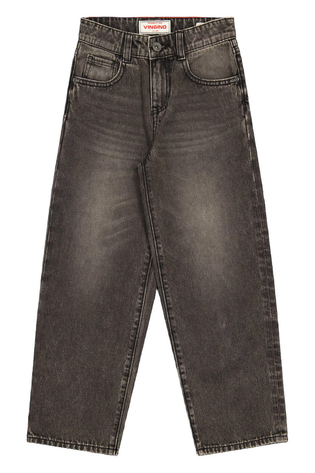 Grey denim jongens Vingino Kent baggy jeans van denim met regular waist, rits- en knoopsluiting en effen