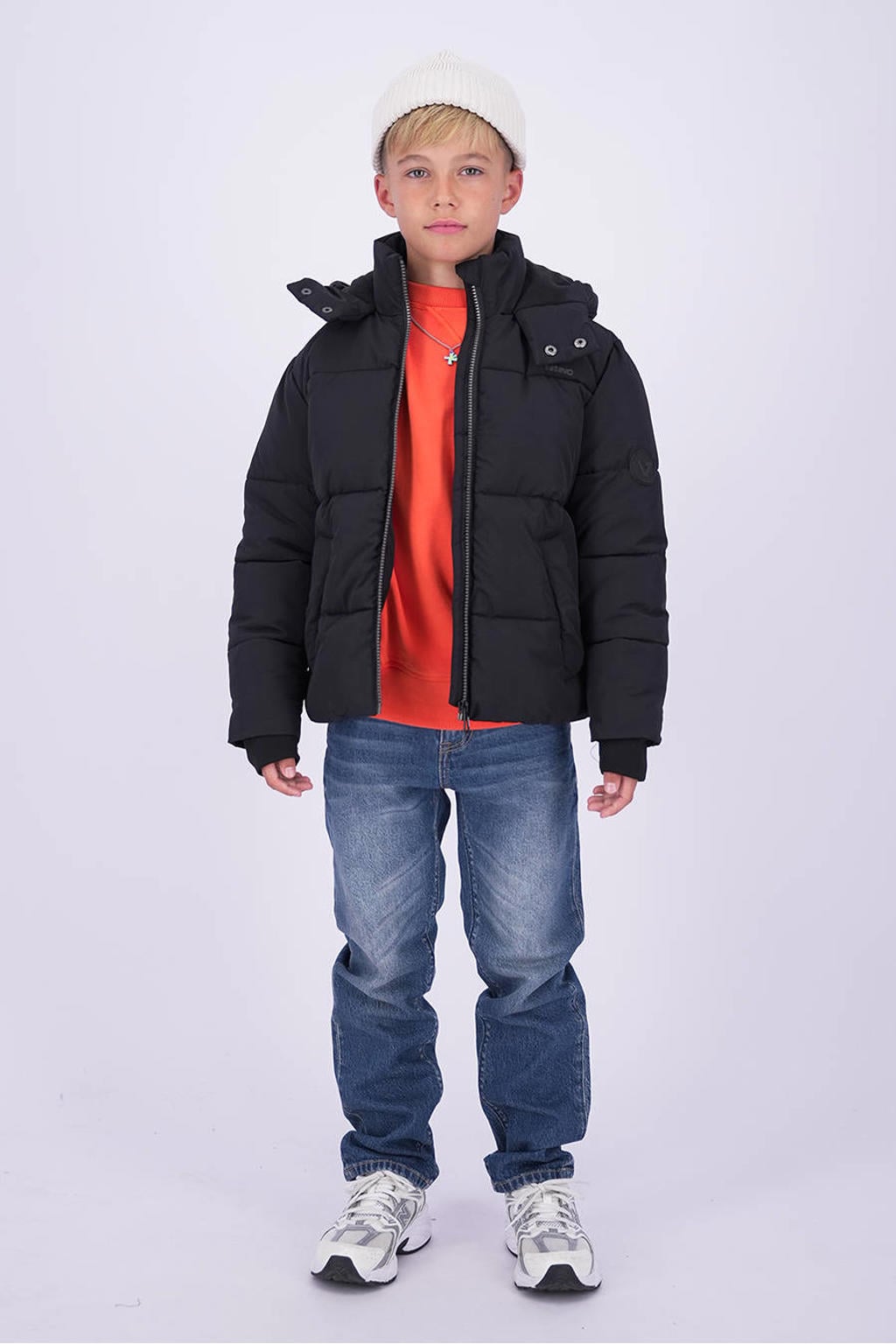 Dark blue denim jongens Vingino Paolo straight leg jeans van denim met rits- en knoopsluiting en effen