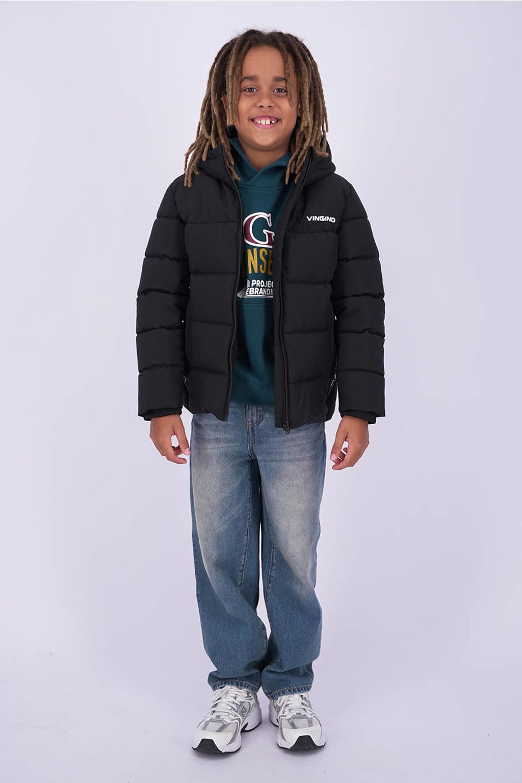 Medium blue denim jongens Vingino Kent baggy jeans van denim met regular waist, rits- en knoopsluiting en effen