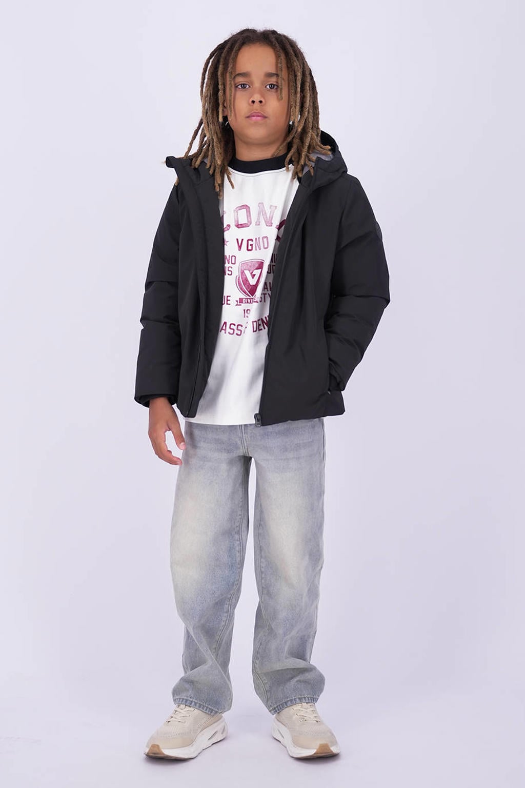 Medium blue denim jongens Vingino Kent baggy jeans van denim met regular waist, rits- en knoopsluiting en effen