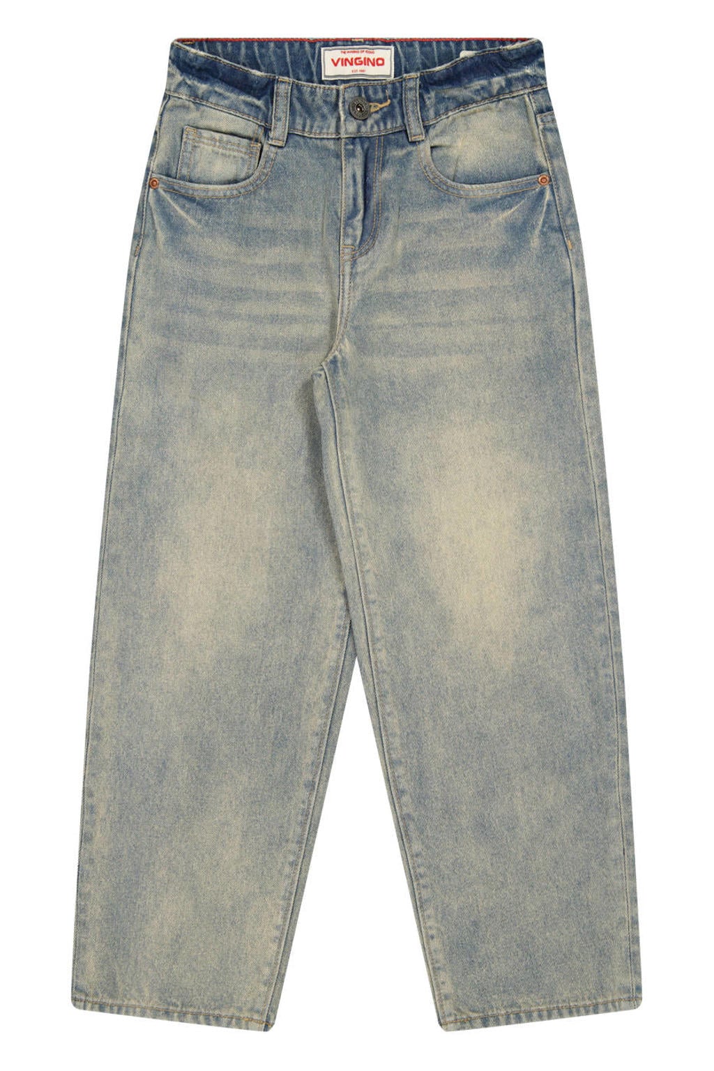 Medium blue denim jongens Vingino Kent baggy jeans van denim met regular waist, rits- en knoopsluiting en effen