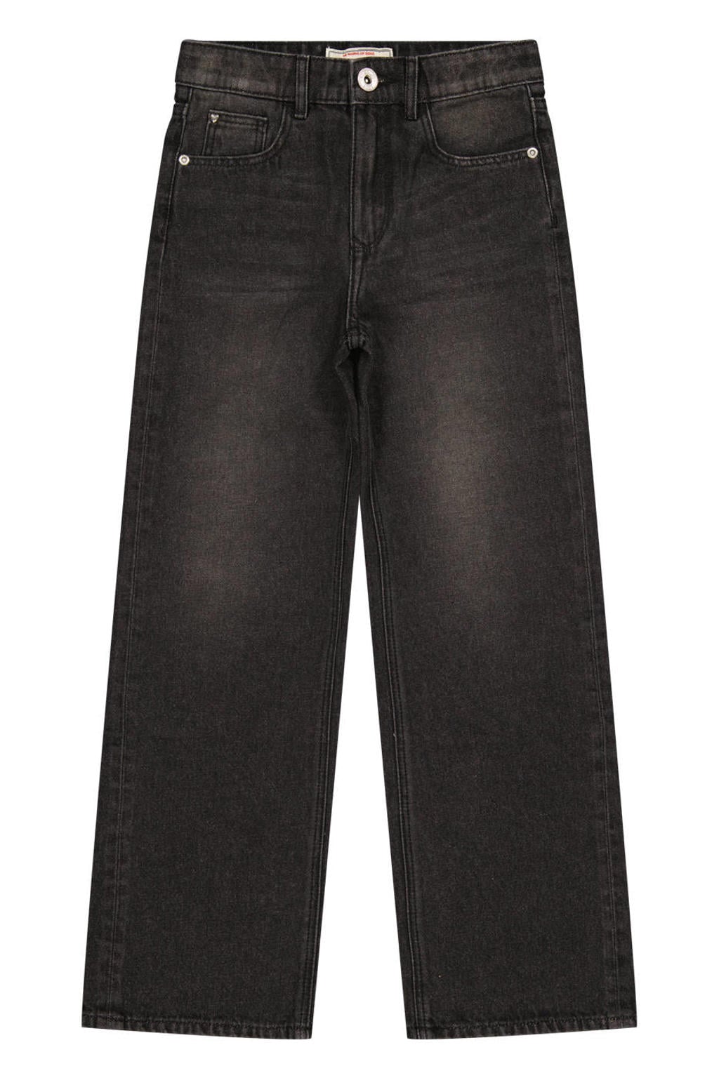 Black denim meisjes Vingino Coco wide leg jeans van denim met high waist, rits- en knoopsluiting en effen
