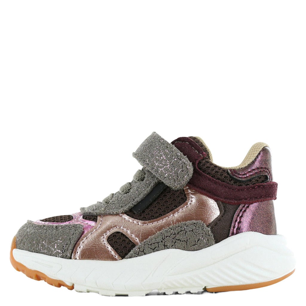 Taupe, bruin en roze meisjes Go Banana's sneakers - van 100% textiel met elastische veter- met klittenbandsluiting