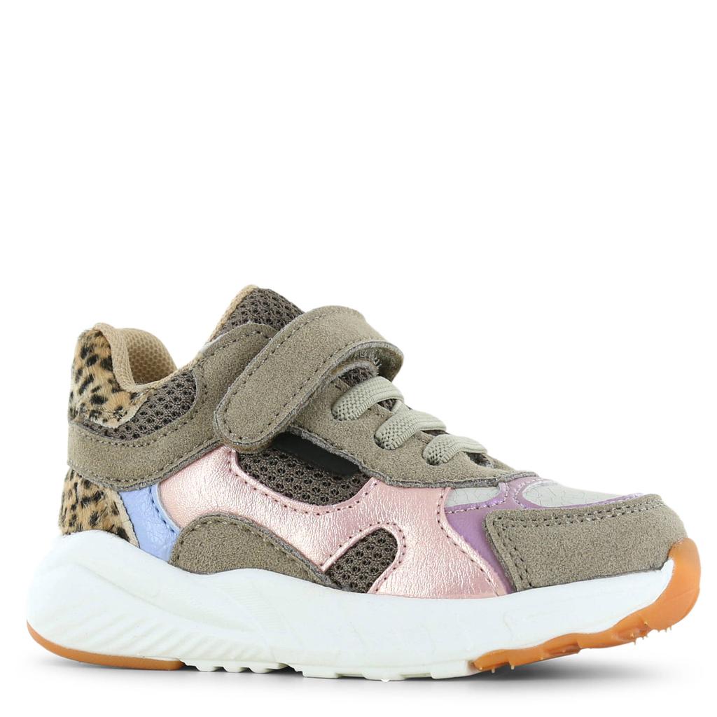 Taupe en roze meisjes Go Banana's sneakers - van 100% textiel met elastische veter- met klittenbandsluiting