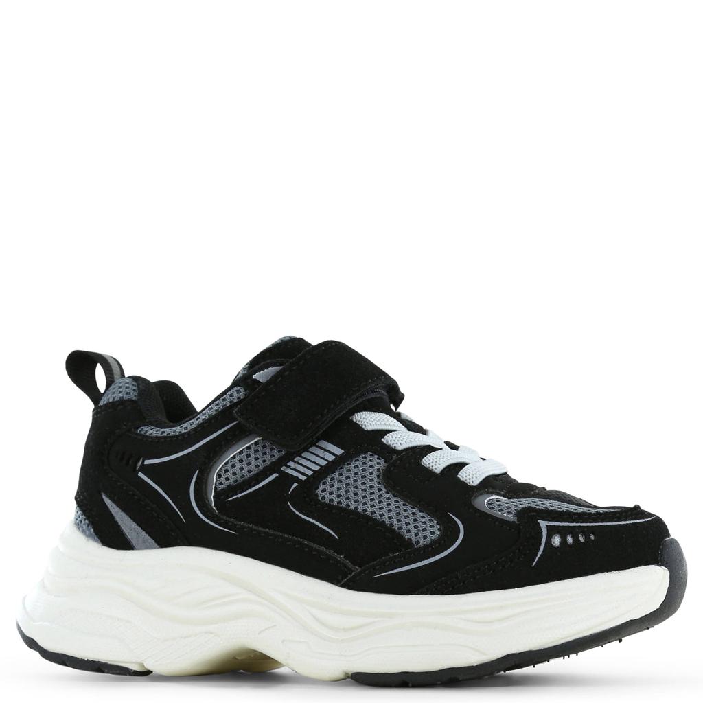 Zwart en grijze jongens Go Banana's chunky sneakers - van 100% textiel met elastische veter- met klittenbandsluiting
