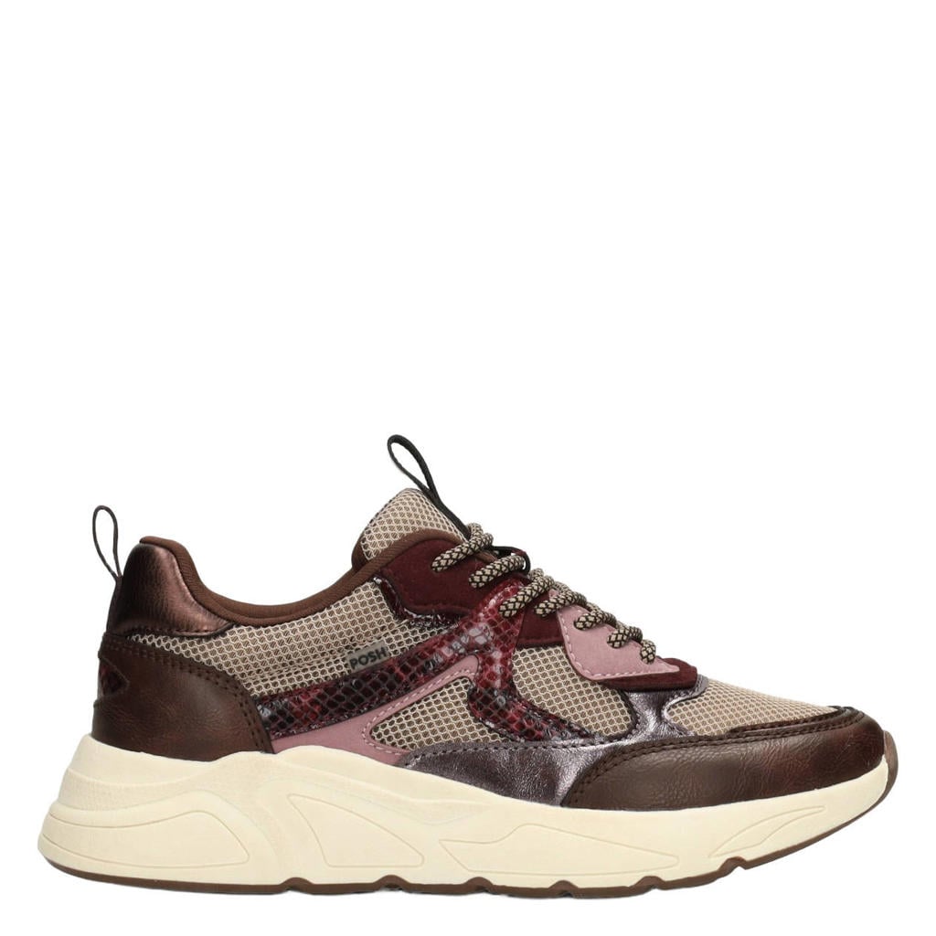 Bordeaux dames POSH by Poelman Kiki sneakers - van imitatieleer en textiel met veters
