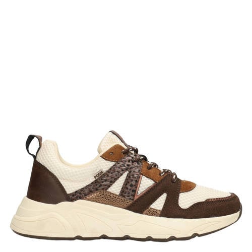 POSH by Poelman Carocel imitatieleren sneakers donkerbruin/ecru