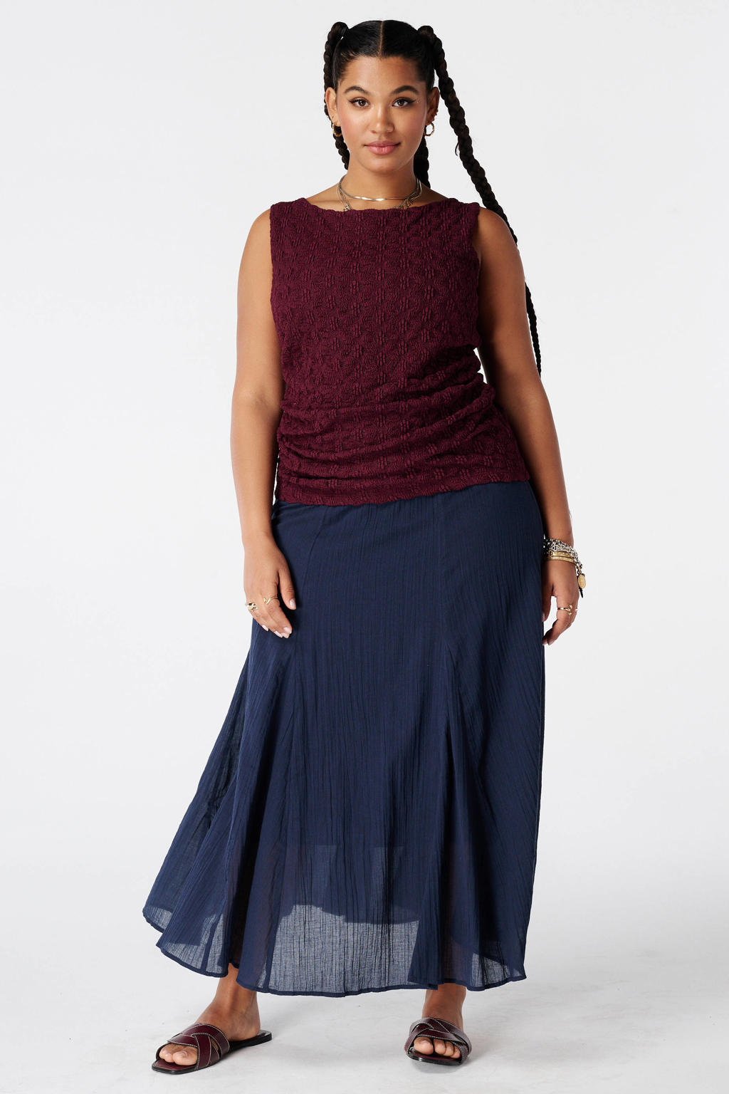Donkerrode dames MS Mode top van polyester met effen en textuur
