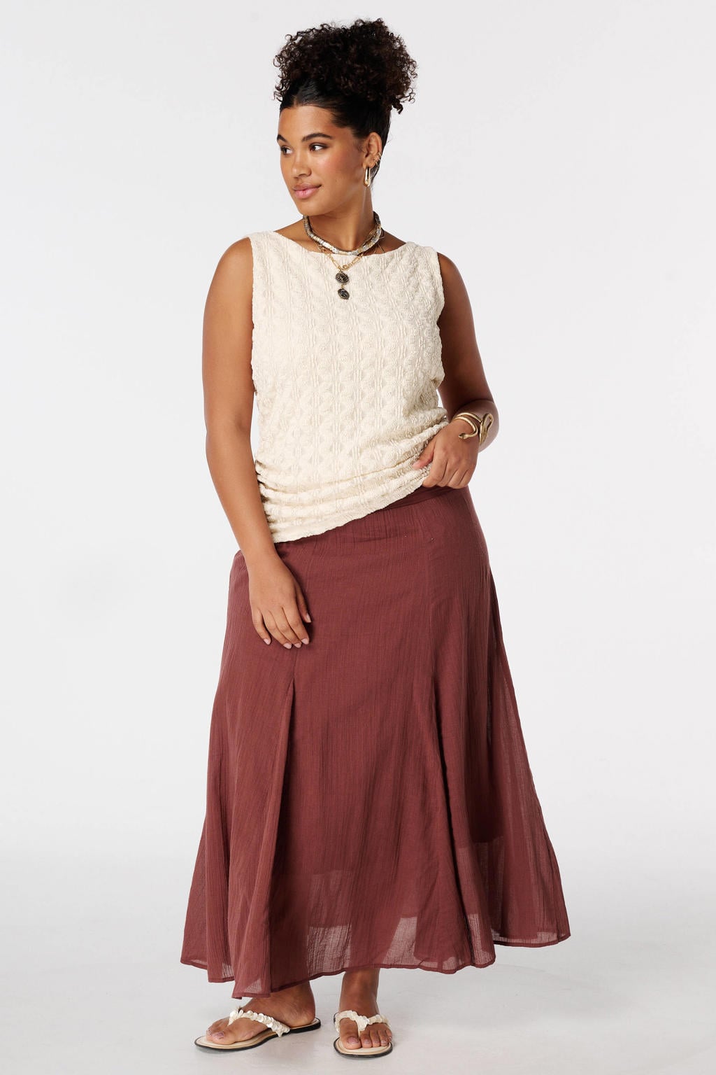 Ecru dames MS Mode top van polyester met effen en textuur