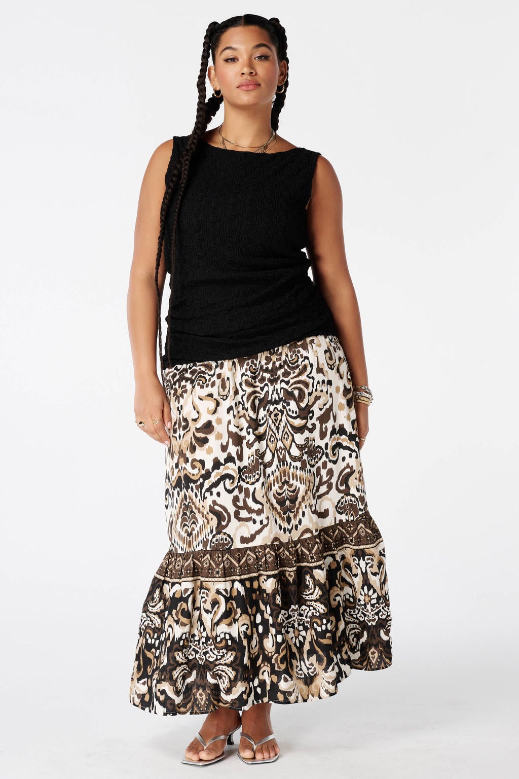 Zwarte dames MS Mode top van polyester met effen en textuur