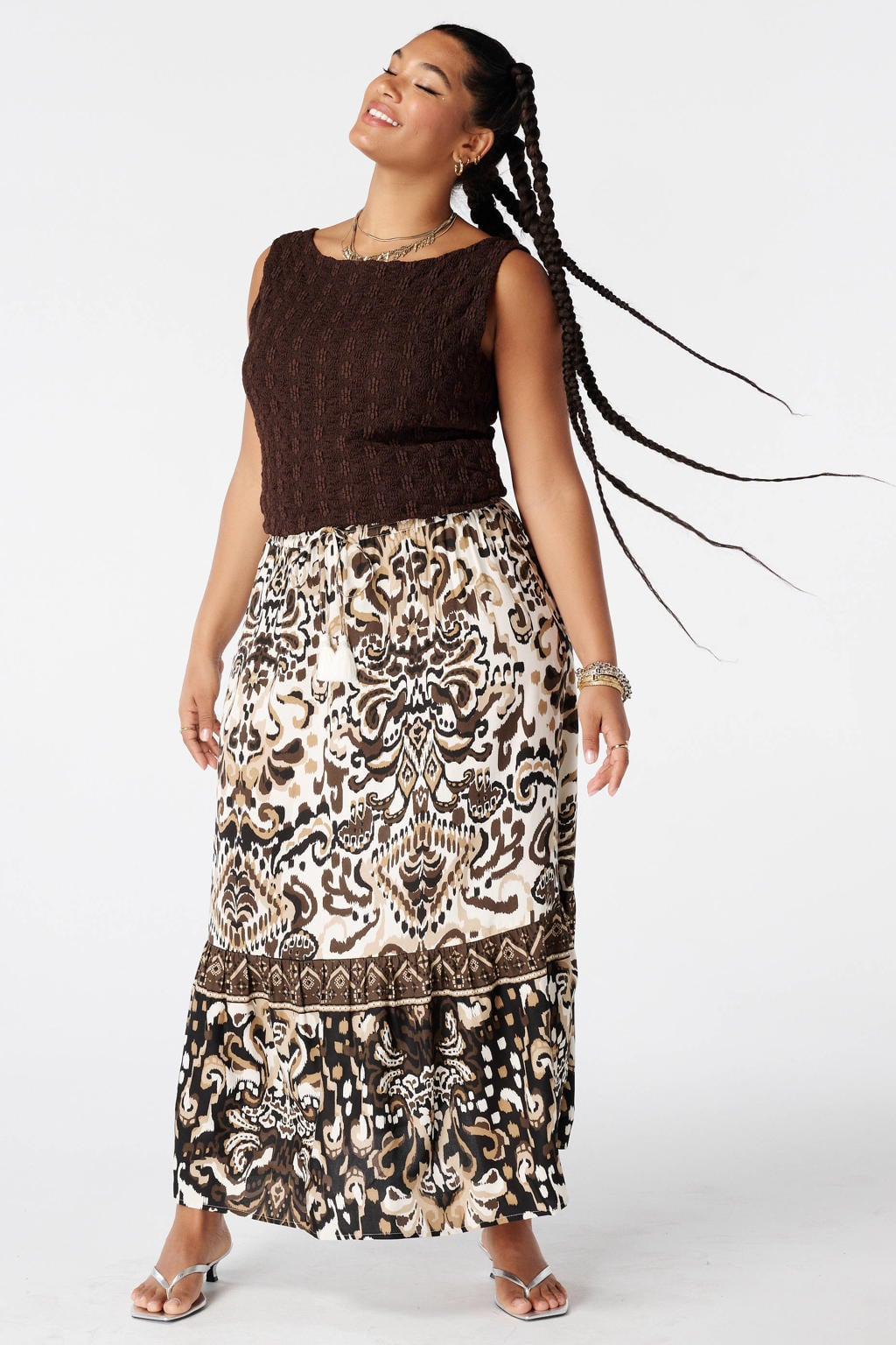 Bruine dames MS Mode top van polyester met effen en textuur