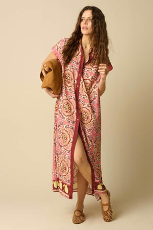 viscose blousejurk met ceintuur en print - roze
