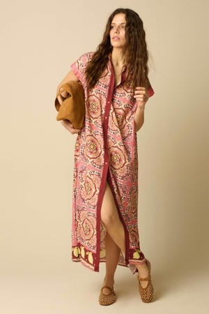 viscose blousejurk met ceintuur en print - roze