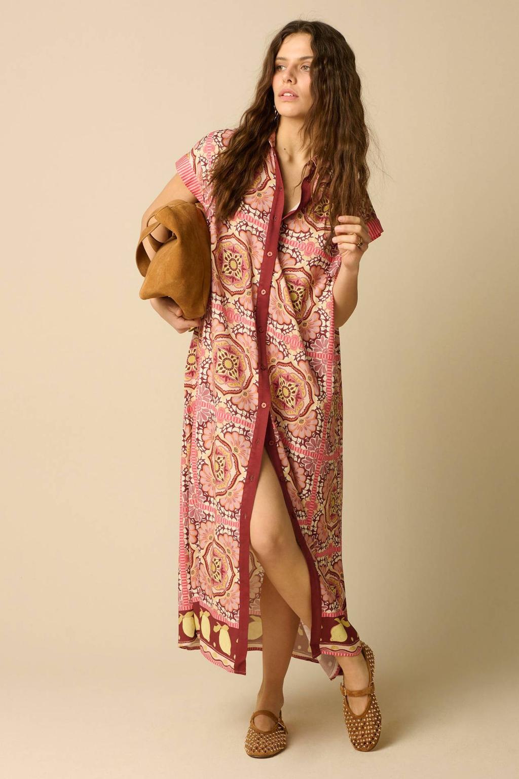Sissy-Boy viscose blousejurk met ceintuur en print - roze