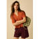 Sissy-Boy viscose straight fit casual short met linnen - donkerrood
