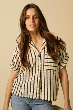 gestreepte gebreide blouse - wit