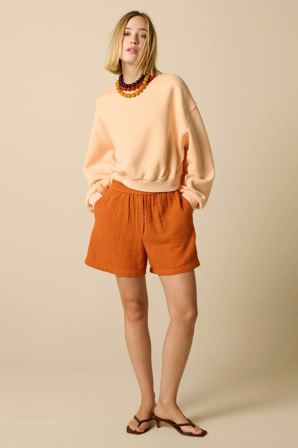 Sissy-Boy straight fit short met linnen - oranje