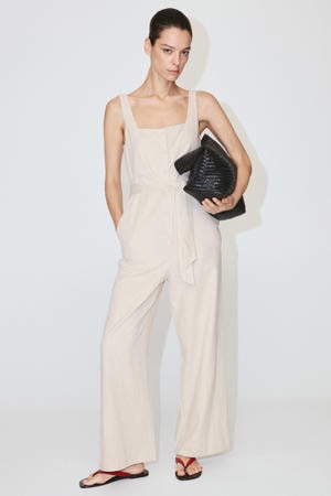 jumpsuit met ceintuur en linnen - beige