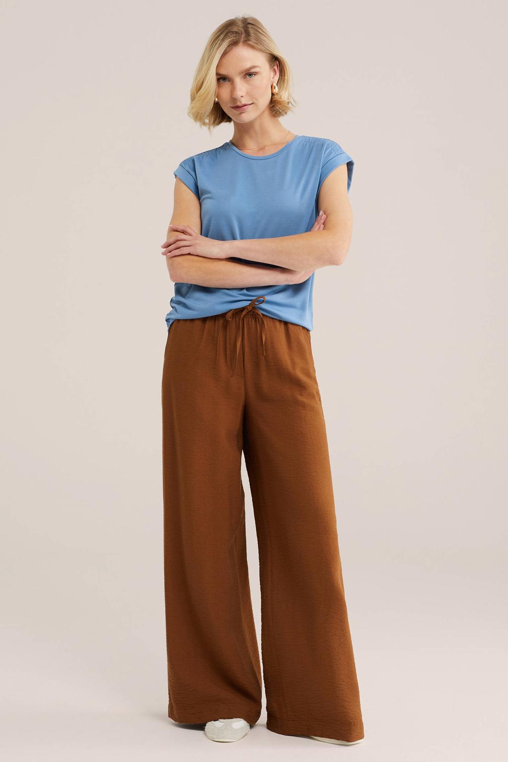 Blauwe dames WE Fashion top van viscose met effen en ronde hals