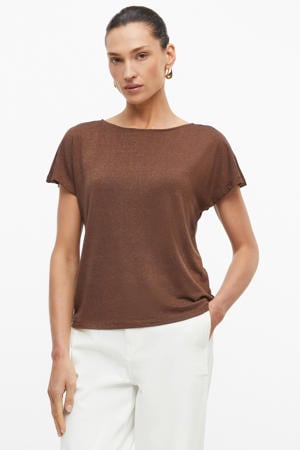 regular fit top met open rug - bruin